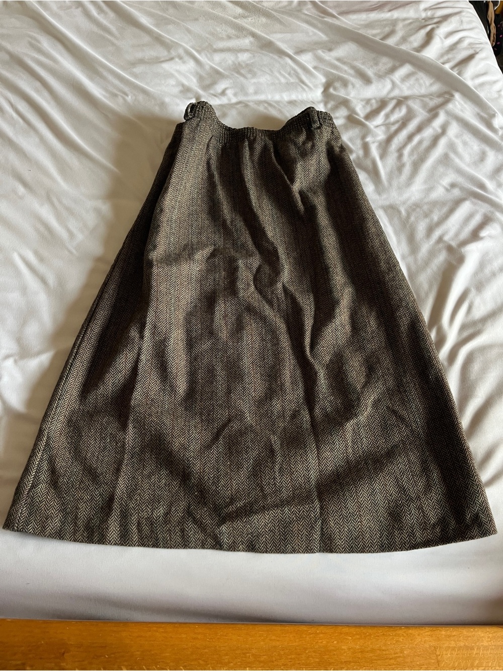 Mondi Brown Herringbone A-Line Skirt with Subtle Texture